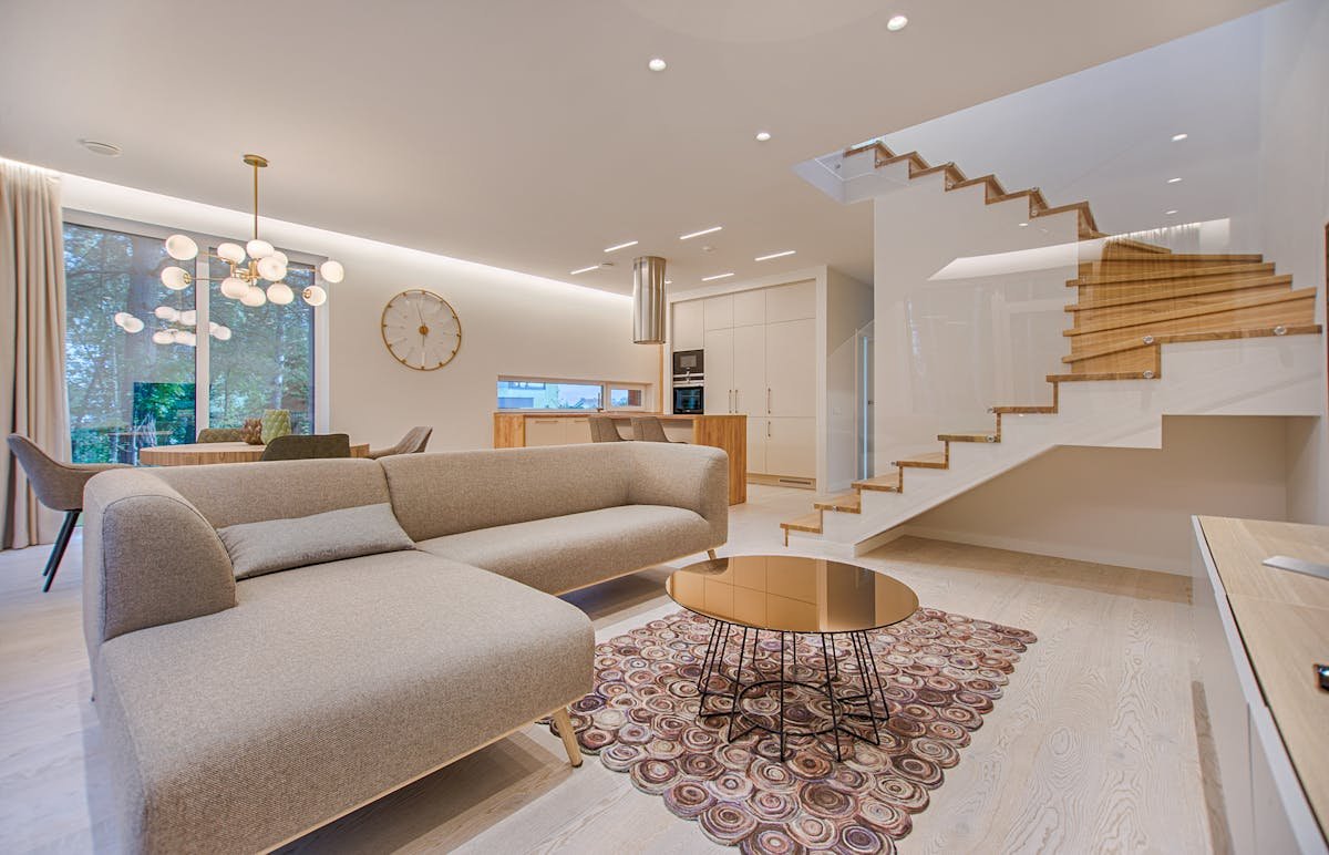 Bright modern living room with streak-free windows letting in natural light