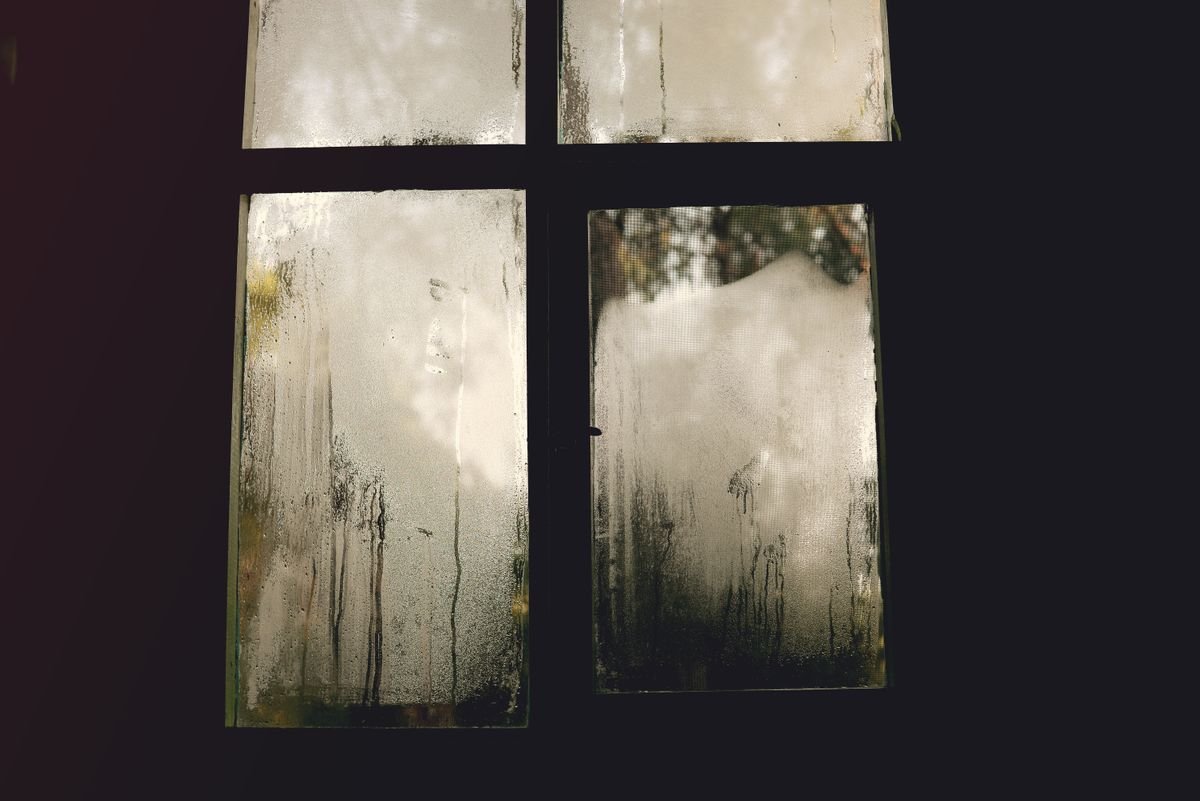 Condensation running down the inside of window panes in cold weather